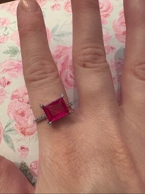 Pink Sapphire on Rhodium- Size 8 - Bomb Party - Elegance in Sparkle